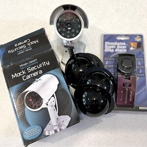 Security LOT Realistic Decoy Dummy Camera + Door Stop Alarm + Faux Camera Covers